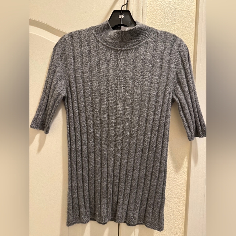 Neiman Marcus Charcoal Ribbed Turtleneck Sweater